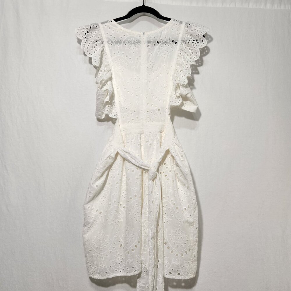 THE IMPECCABLE PIG Cut it Out Romantic White Eyelet Mini Dress Size L LIKE NEW! - Picture 2 of 16